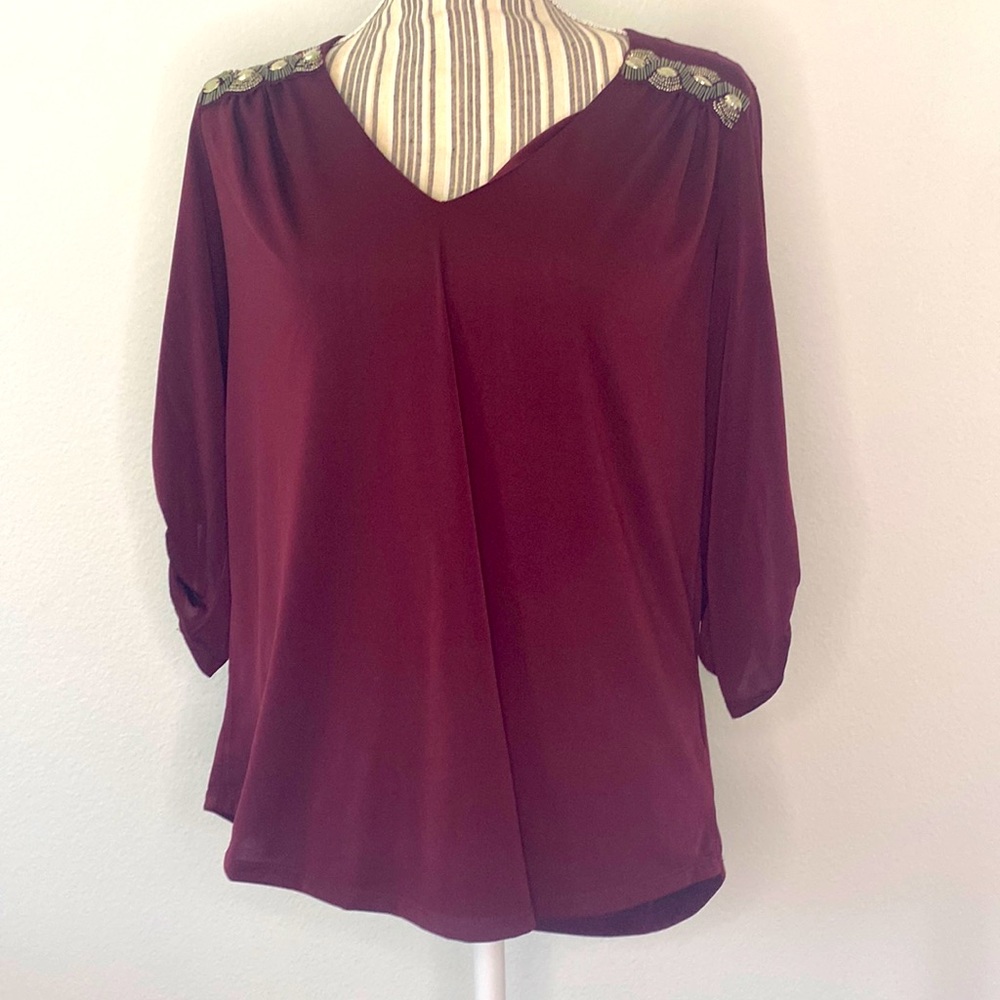 Burgundy 3/4 length sleeves